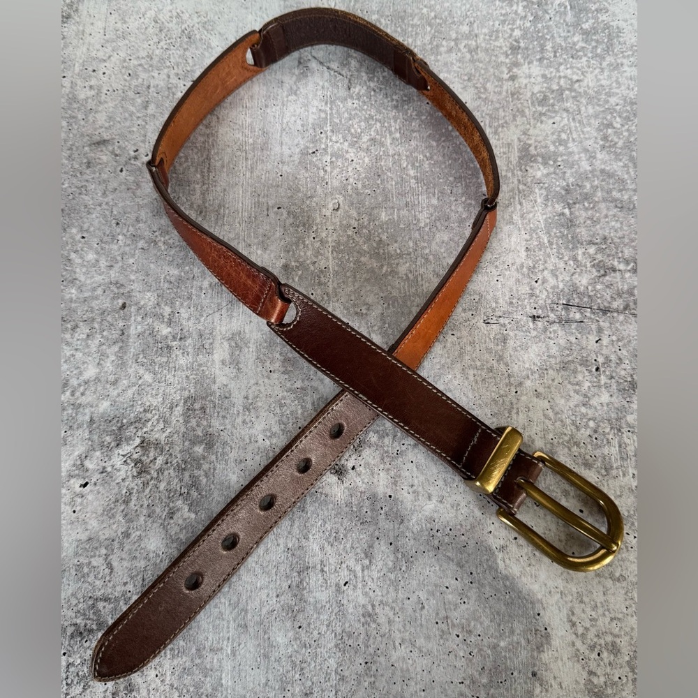 Vintage Fossil Belt Brown Leather Patchwork Links Boho women’s medium